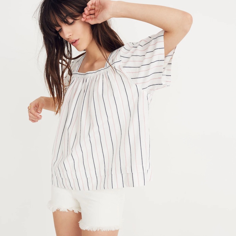 Madewell Black and White Flutter Sleeve Blouse